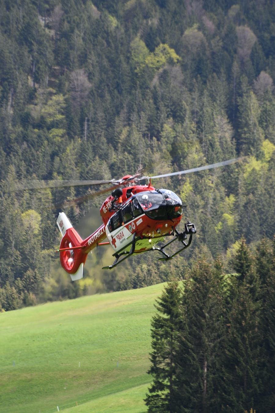 Medical rescue helicopter in flight